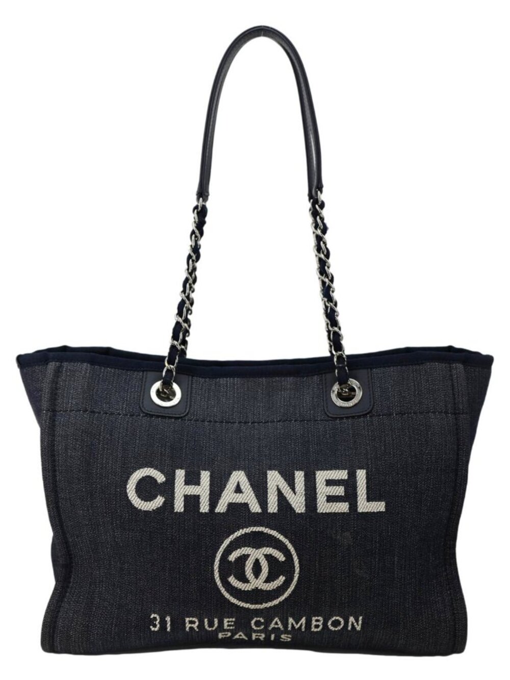 Chanel  Deauville Medium Denim Tote Bag Navy Blue